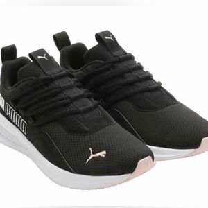 Puma Black and Pink Sneakers with Mesh Upper and Cushioned Sole